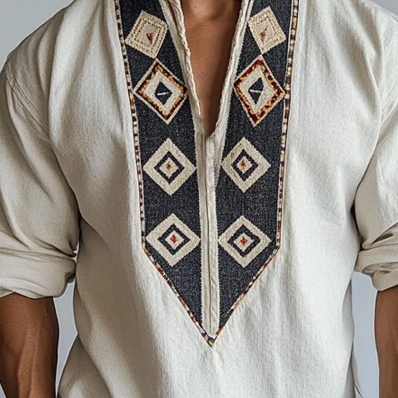 Men's Retro Bohemian Printed Crew Neck Long Sleeve Shirt MTA2768C1X sold by Manly product image thumbnail 3