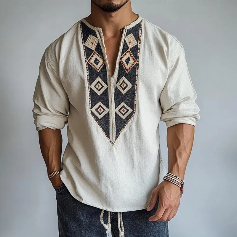 Men's Retro Bohemian Printed Crew Neck Long Sleeve Shirt MTA2768C1X sold by Manly product image thumbnail 2