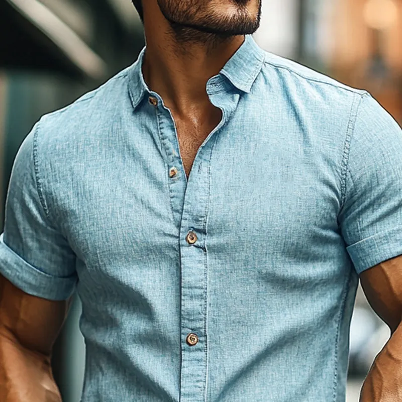 Men's Cotton And Linen Casual Lapel Short-Sleeved Shirt MTA2761C5X sold by Manly product image thumbnail 3