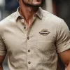 Men's Cotton and Linen Embroidered Short Sleeve Shirt MTA2713C3X sold by Manly