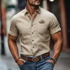 Men's Cotton and Linen Embroidered Short Sleeve Shirt MTA2713C3X sold by Manly
