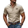 Men's Cotton and Linen Embroidered Short Sleeve Shirt MTA2713C3X sold by Manly