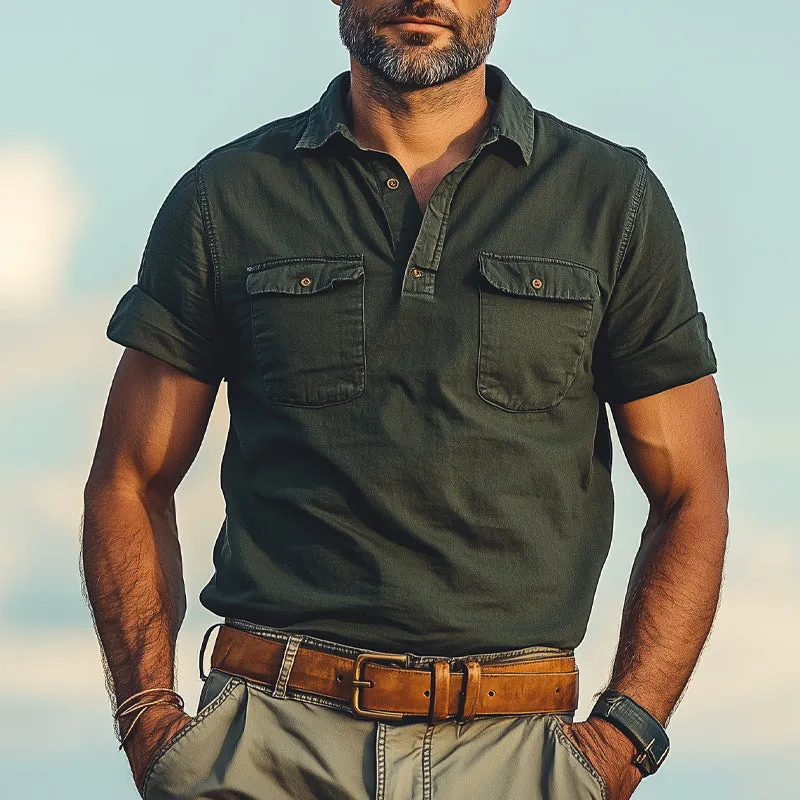 Men's Summer Distressed Polo Collar Double Pocket Casual T-Shirt MTA2784C5U sold by Manly product image thumbnail 2