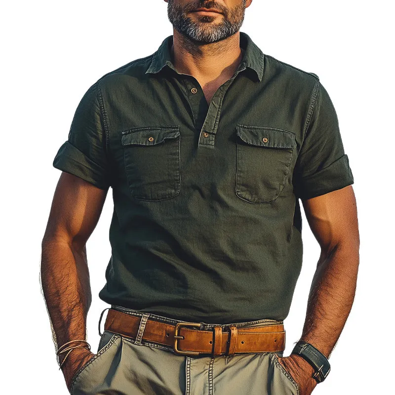 Men's Summer Distressed Polo Collar Double Pocket Casual T-Shirt MTA2784C5U sold by Manly