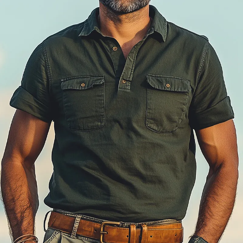 Men's Summer Distressed Polo Collar Double Pocket Casual T-Shirt MTA2784C5U sold by Manly product image thumbnail 4