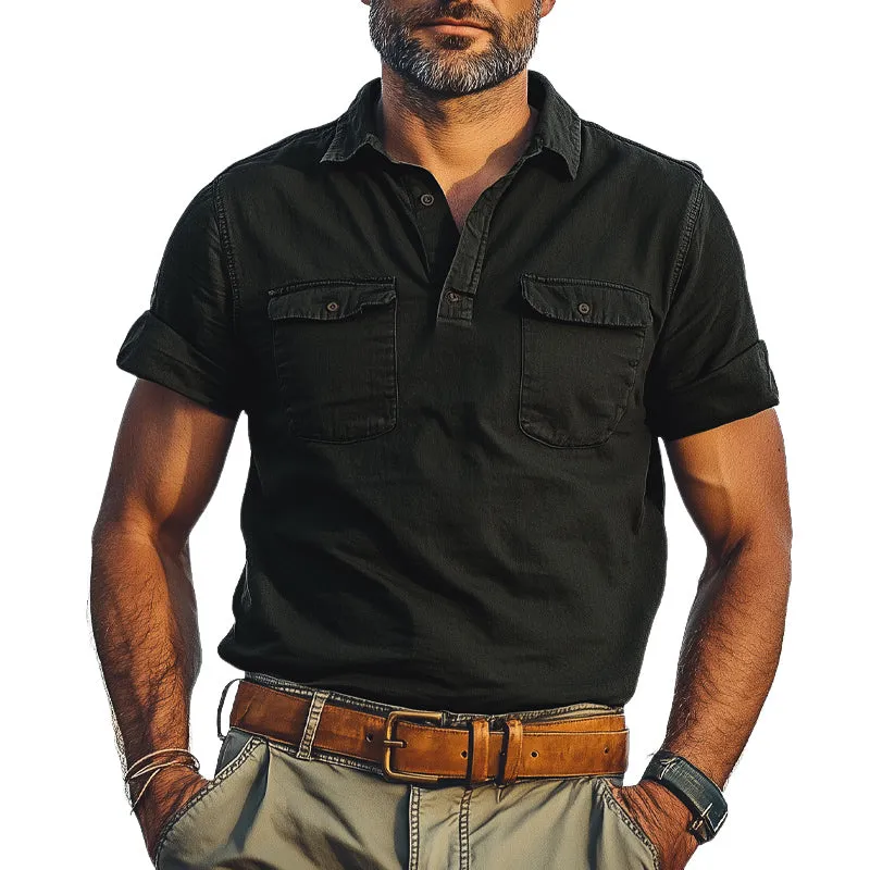 Men's Summer Distressed Polo Collar Double Pocket Casual T-Shirt MTA2784C5U sold by Manly product image thumbnail 3