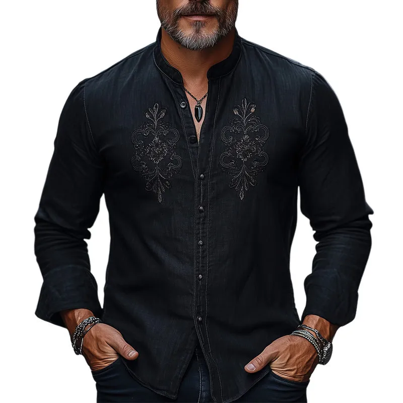 Men's Spring and Autumn Cotton and Linen Embroidered Casual Skin-friendly Shirt MTA2717C1U sold by Manly