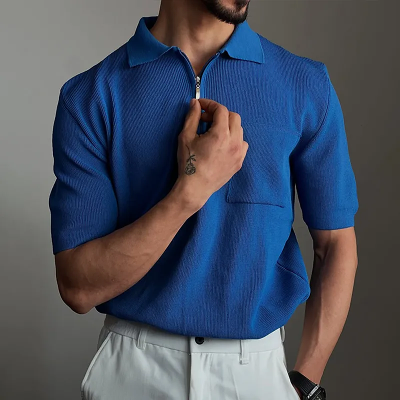 Men's Fashion Solid Knit Striped Lapel Short Sleeve Polo Shirt MTA2710C4Z sold by Manly product image thumbnail 2