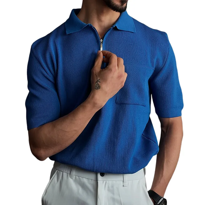 Men's Fashion Solid Knit Striped Lapel Short Sleeve Polo Shirt MTA2710C4Z sold by Manly