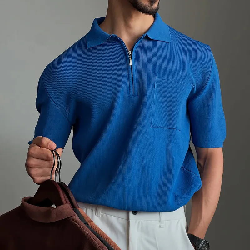 Men's Fashion Solid Knit Striped Lapel Short Sleeve Polo Shirt MTA2710C4Z sold by Manly product image thumbnail 3
