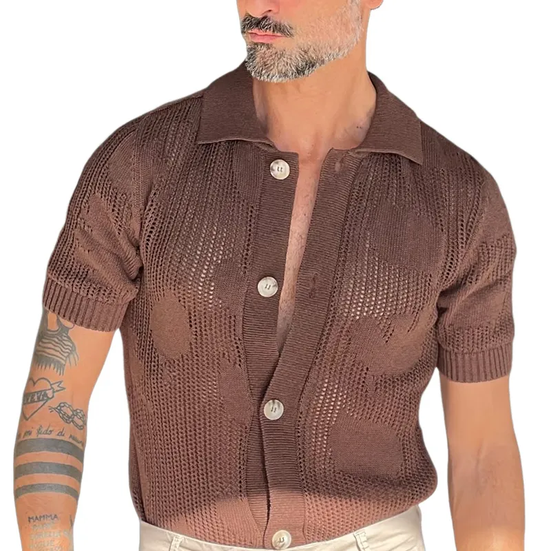 Men's Fashion Solid Knit Lapel Short Sleeve Single Breasted Polo Shirt MTA2721C0Z sold by Manly