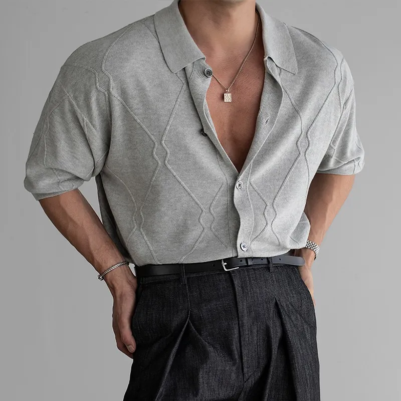 Men's Fashion Solid Knit Lapel Short Sleeve Single Breasted Polo Shirt MTA2778C9Z sold by Manly product image thumbnail 2