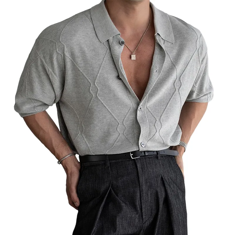 Men's Fashion Solid Knit Lapel Short Sleeve Single Breasted Polo Shirt MTA2778C9Z sold by Manly