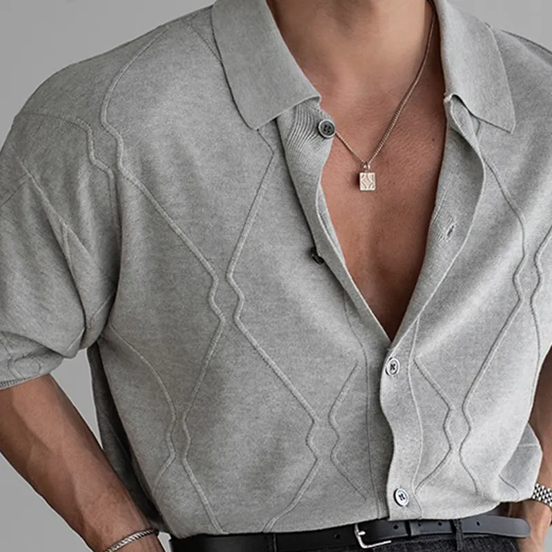 Men's Fashion Solid Knit Lapel Short Sleeve Single Breasted Polo Shirt MTA2778C9Z sold by Manly product image thumbnail 3