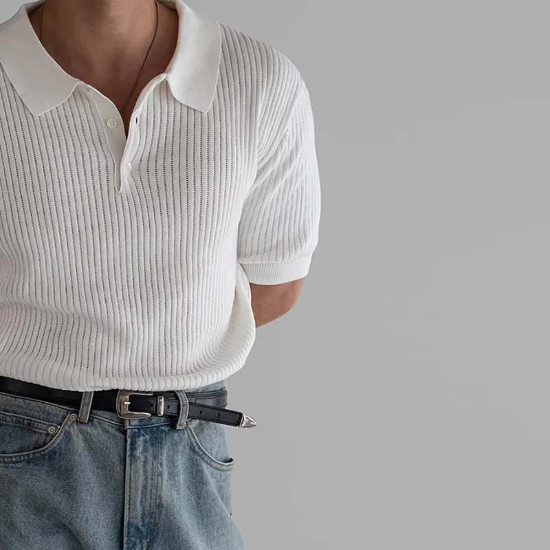 Men's Fashion Solid Knit Lapel Short Sleeve Polo Shirt MTA2771C6Z sold by Manly product image thumbnail 3