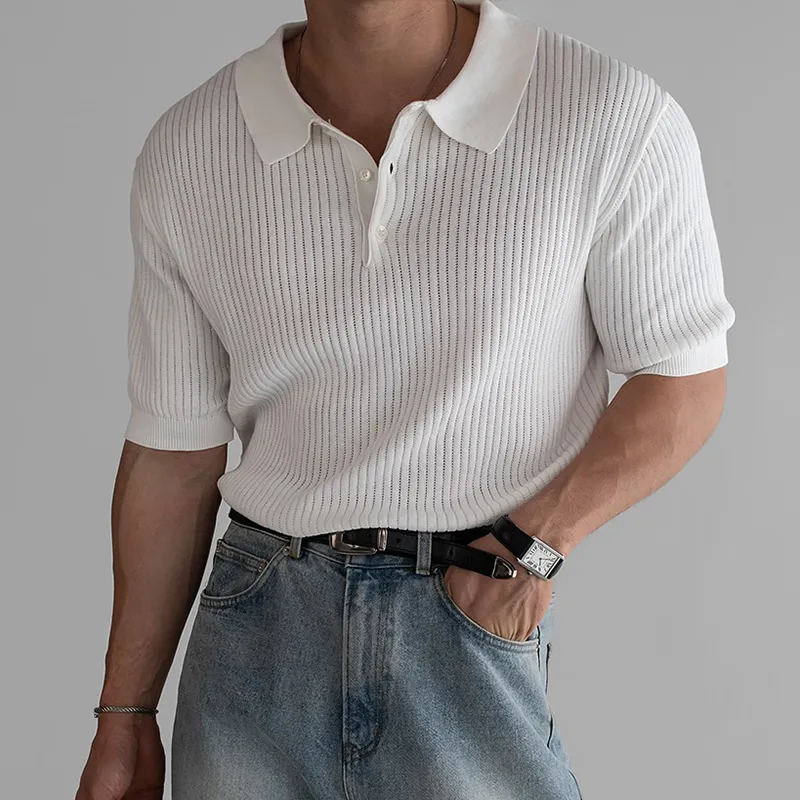 Men's Fashion Solid Knit Lapel Short Sleeve Polo Shirt MTA2771C6Z sold by Manly product image thumbnail 2