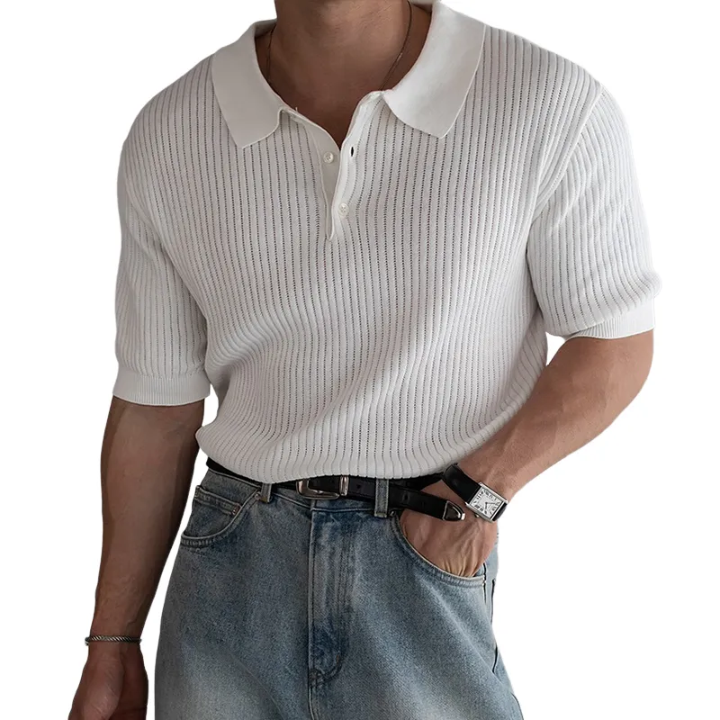 Men's Fashion Solid Knit Lapel Short Sleeve Polo Shirt MTA2771C6Z sold by Manly