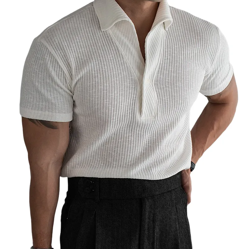 Men's Fashion Solid Striped Lapel Short Sleeve Polo Shirt MTA2794C1Z sold by Manly