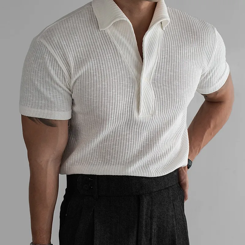 Men's Fashion Solid Striped Lapel Short Sleeve Polo Shirt MTA2794C1Z sold by Manly product image thumbnail 2