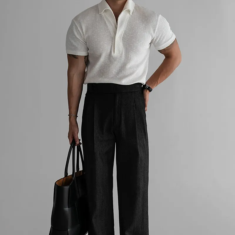 Men's Fashion Solid Striped Lapel Short Sleeve Polo Shirt MTA2794C1Z sold by Manly product image thumbnail 3