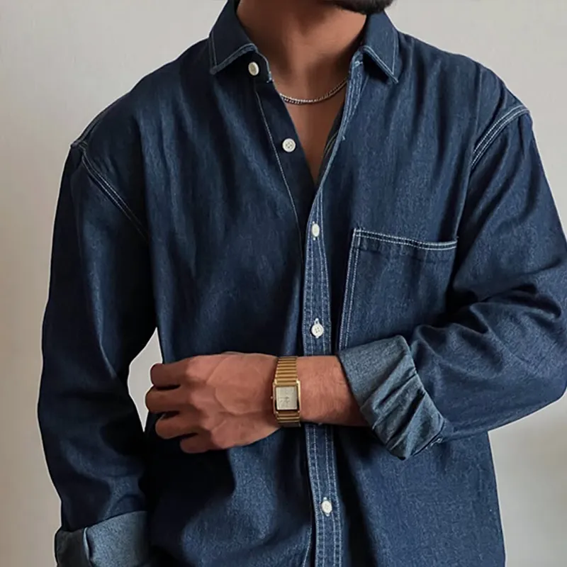 Men's Fashion Cozy Denim Lapel Chest Pocket Long Sleeve Shirt MTA2756C9Z sold by Manly product image thumbnail 3