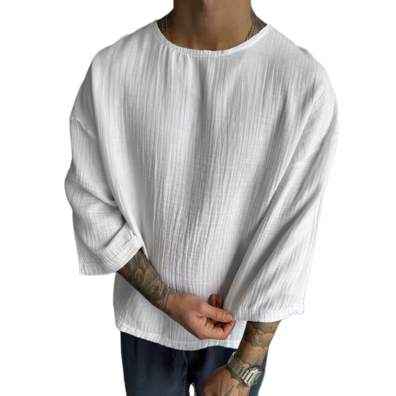Men's Solid Round Neck Long Sleeve Loose Shirt MTA2741C0Z sold by Manly