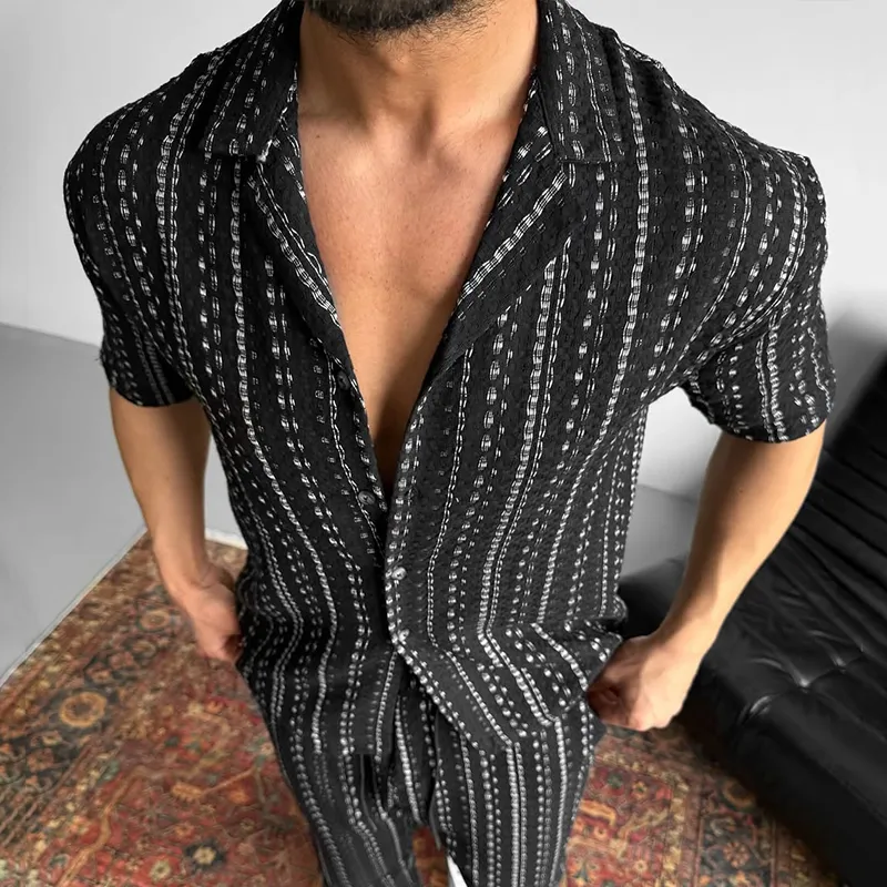 Men's Striped Lapel Short Sleeve Casual Shirt MTA2796C7Z sold by Manly product image thumbnail 3