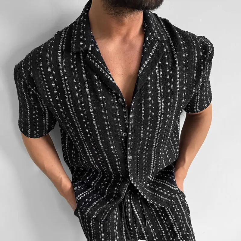 Men's Striped Lapel Short Sleeve Casual Shirt MTA2796C7Z sold by Manly product image thumbnail 2