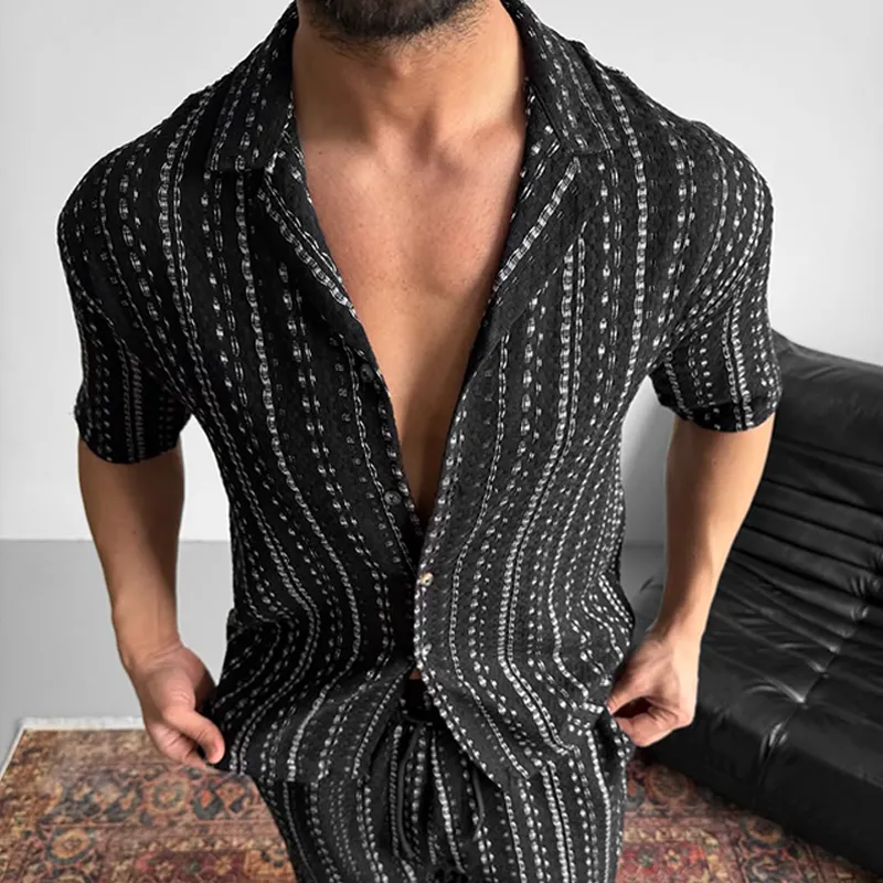 Men's Striped Lapel Short Sleeve Casual Shirt MTA2796C7Z sold by Manly product image thumbnail 4