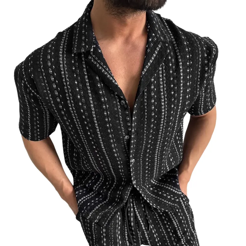 Men's Striped Lapel Short Sleeve Casual Shirt MTA2796C7Z sold by Manly