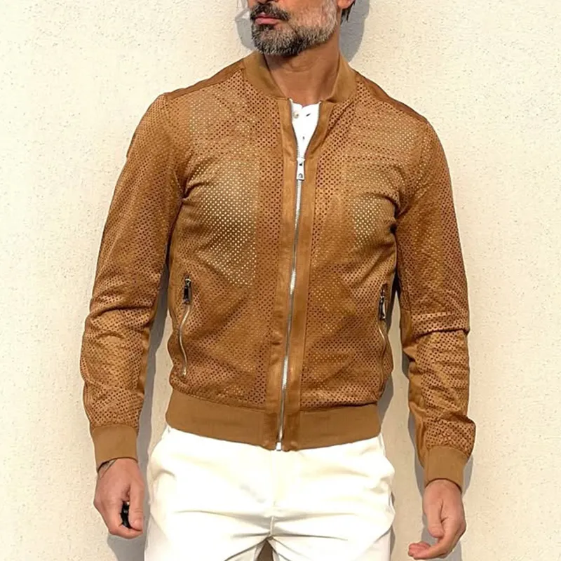 Men's Fashion Mesh Stand Collar Long Sleeve Zipper Jacket MTA2753C1Z sold by Manly product image thumbnail 4