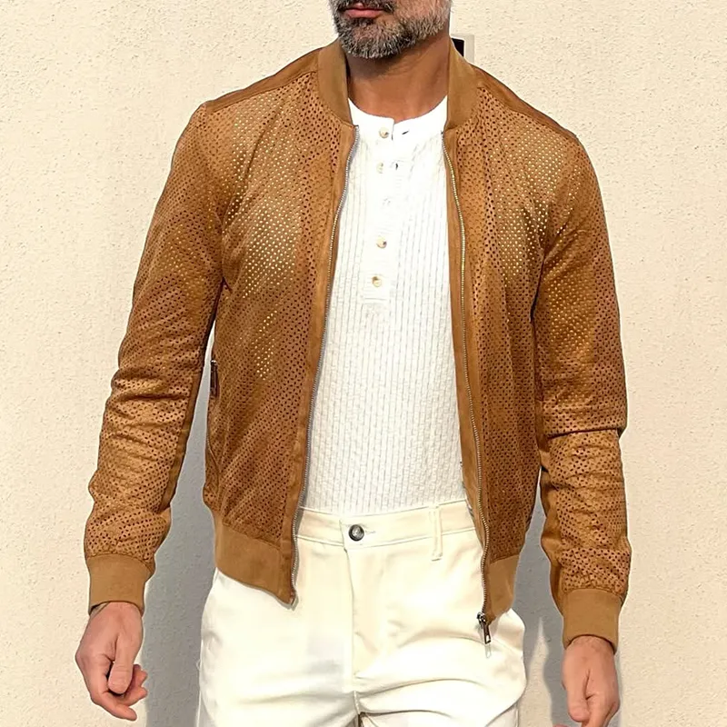 Men's Fashion Mesh Stand Collar Long Sleeve Zipper Jacket MTA2753C1Z sold by Manly product image thumbnail 3