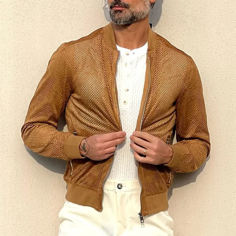 Men's Fashion Mesh Stand Collar Long Sleeve Zipper Jacket MTA2753C1Z sold by Manly product image thumbnail 2