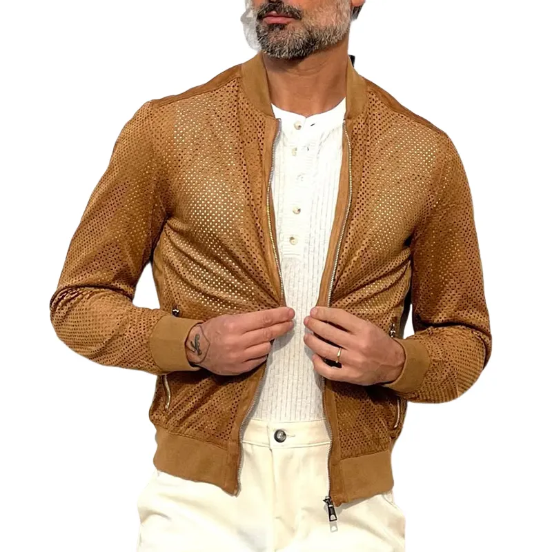 Men's Fashion Mesh Stand Collar Long Sleeve Zipper Jacket MTA2753C1Z sold by Manly