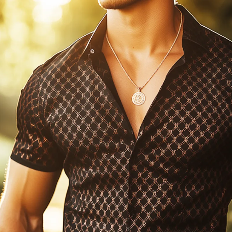 Men's Retro Casual Geometric Print Satin Lapel Short Sleeve Shirt MTA3167C7TO sold by Manly product image thumbnail 3