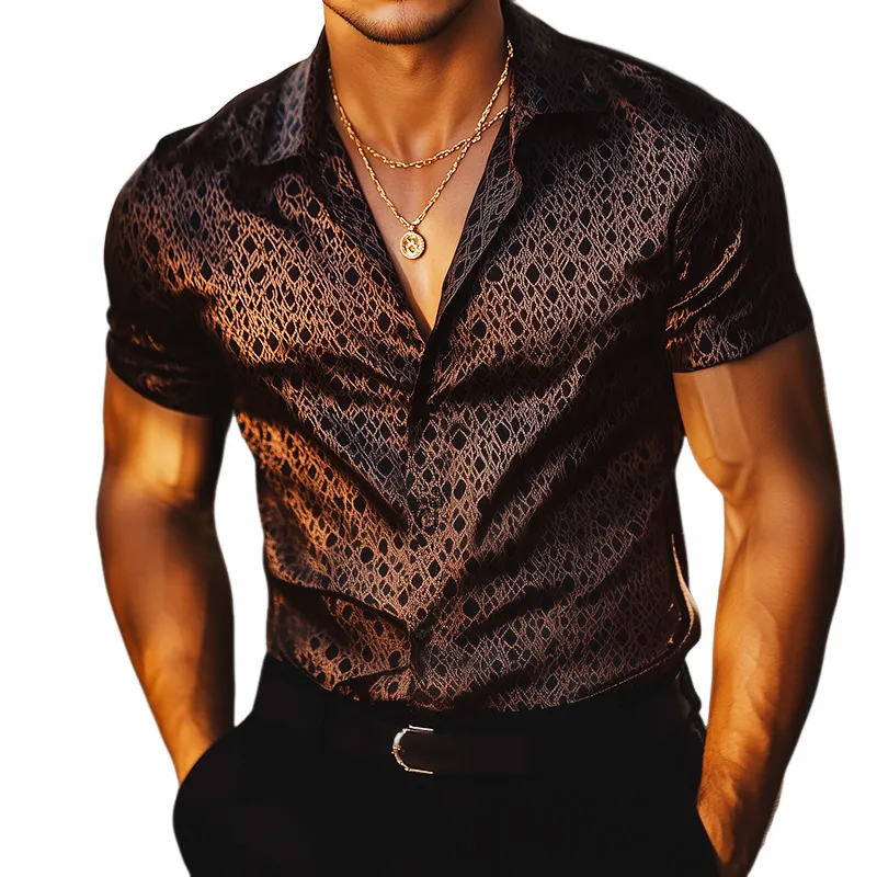 Men's Retro Casual Geometric Print Satin Lapel Short Sleeve Shirt MTA3194C3TO sold by Manly