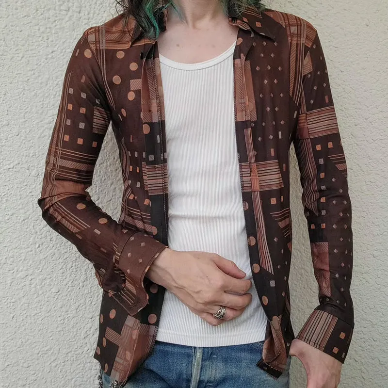 Men's Retro Casual Geometric Print Lapel Long Sleeve Shirt MTA3126C6TO sold by Manly product image thumbnail 2