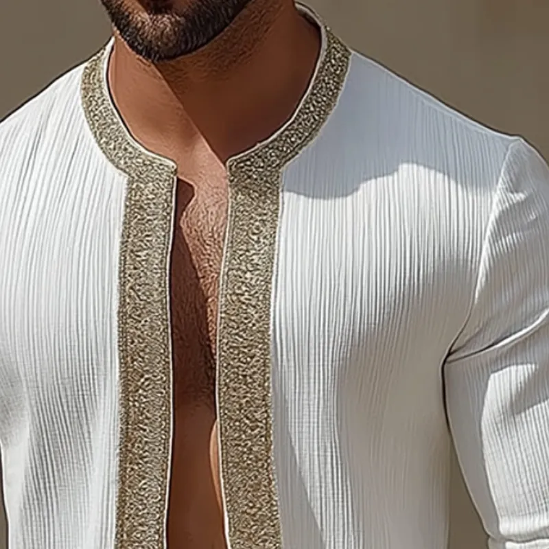 Men's Retro Casual Striped Collarless Long Sleeve Shirt MTA3142C9TO sold by Manly product image thumbnail 3