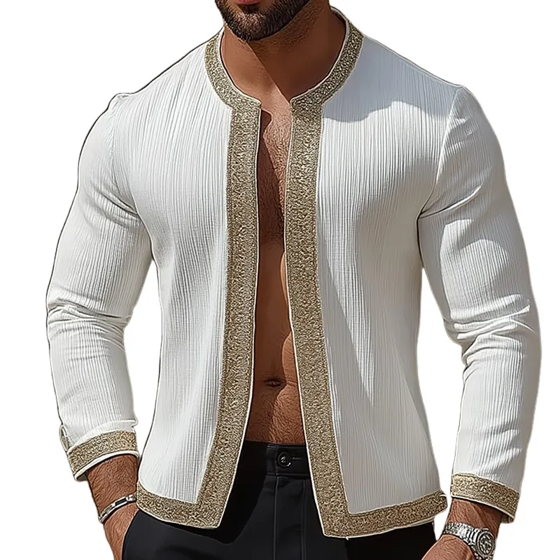 Men's Retro Casual Striped Collarless Long Sleeve Shirt MTA3142C9TO sold by Manly