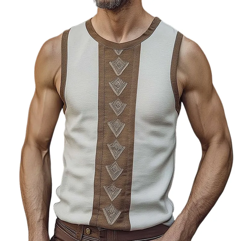Men's Retro Casual Stitching Ethnic Style Printed Tank Top MTA3137C4TO sold by Manly