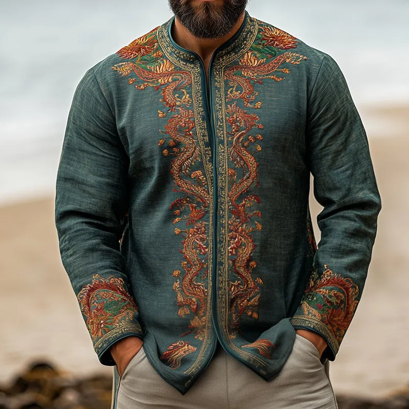 Men's Retro Casual Embroidered Collarless Long Sleeve Shirt Jacket MTA3157C0TO sold by Manly product image thumbnail 2