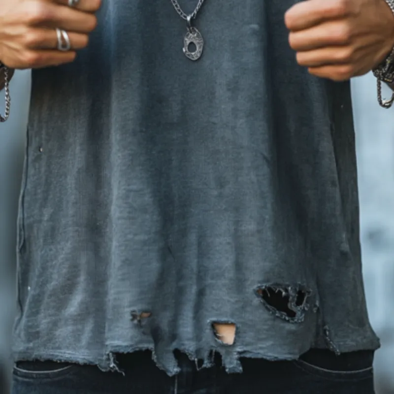 Men's Retro Hole Washed Crewneck Tank Top MTA3153C7TO sold by Manly product image thumbnail 3