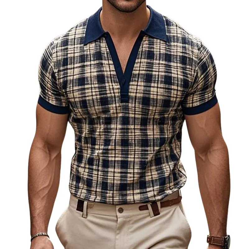 Men's Retro Check Print Colorblock Short-Sleeved Polo Shirt MTA3189C2TO sold by Manly