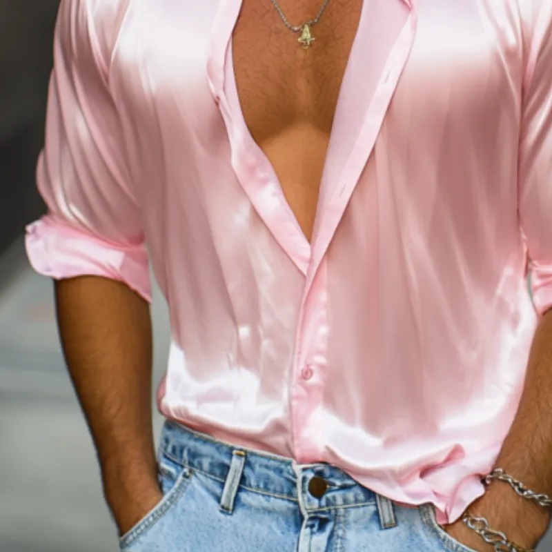 Men's Spring Fashion Casual Satin Glossy Long Sleeve Shirt MTA3147C3K sold by Manly product image thumbnail 4