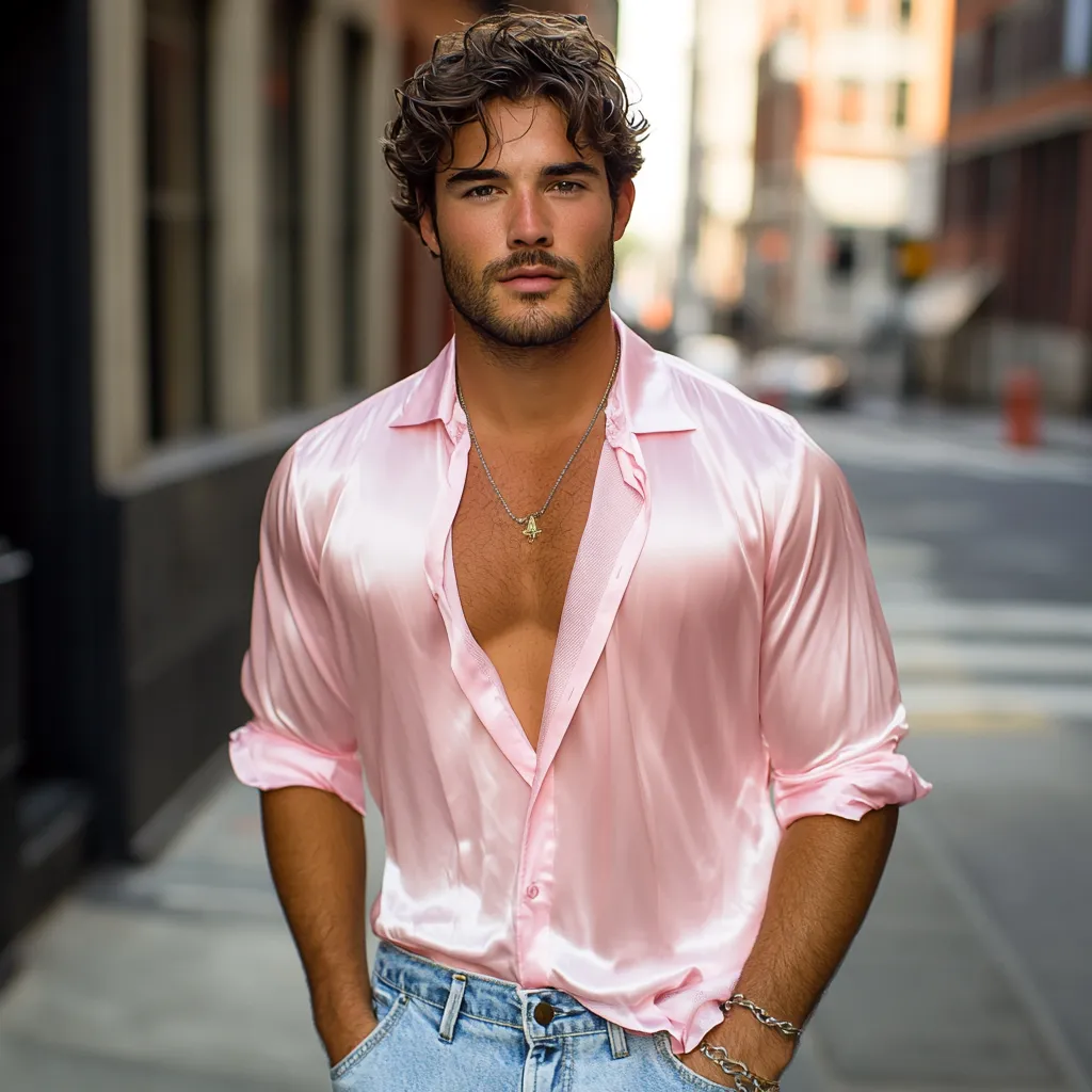 Men's Spring Fashion Casual Satin Glossy Long Sleeve Shirt MTA3147C3K sold by Manly product image thumbnail 3