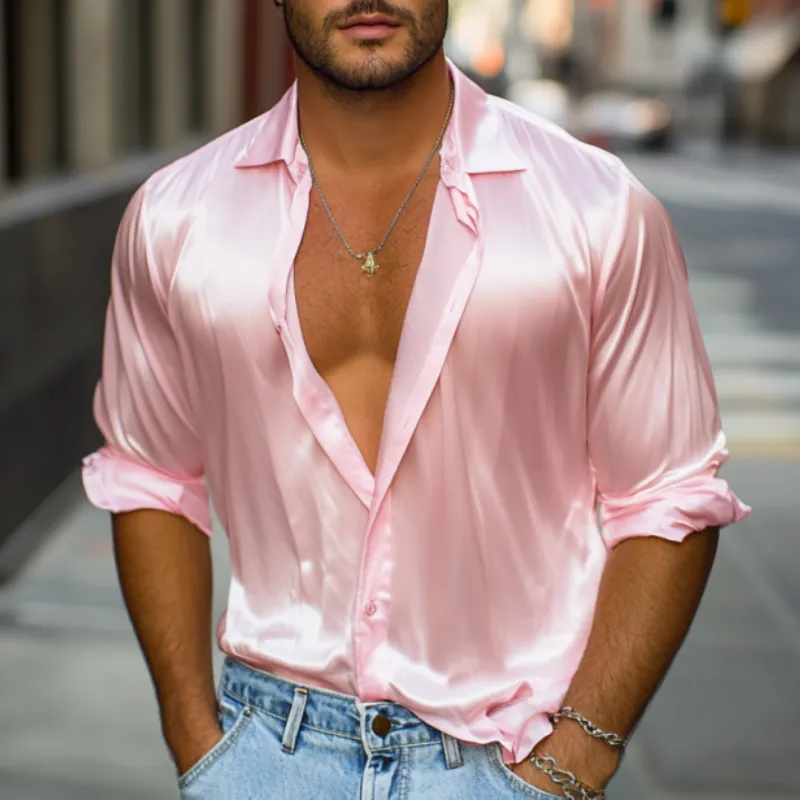 Men's Spring Fashion Casual Satin Glossy Long Sleeve Shirt MTA3147C3K sold by Manly product image thumbnail 2