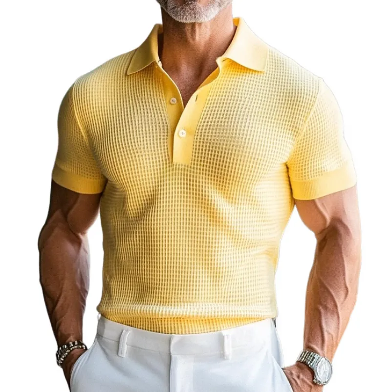 Men's Spring Fashion Classic Waffle Bright Color Golf Polo Shirt MTA0130D9K sold by Manly