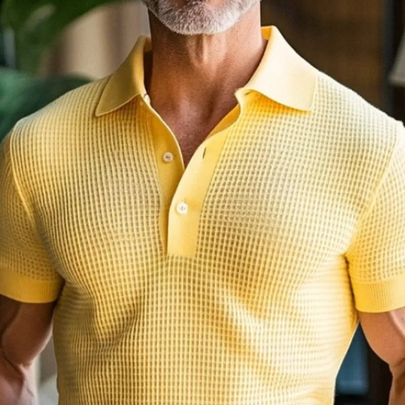 Men's Spring Fashion Classic Waffle Bright Color Golf Polo Shirt MTA0130D9K sold by Manly product image thumbnail 3