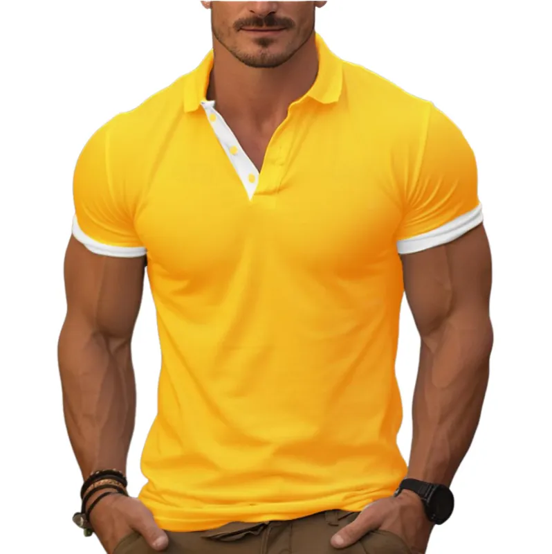 Men's Spring Fashion Classic Slim Contrast Color Stitching Golf Polo Shirt MTA0174D9K made by Manly