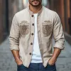 Men's Spring Fashion Retro Western Style Pocket Embroidery Suede Long Sleeve Shirt MTA3117C5K sold by Manly